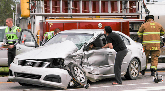 Bus, car collide; drivers hurt